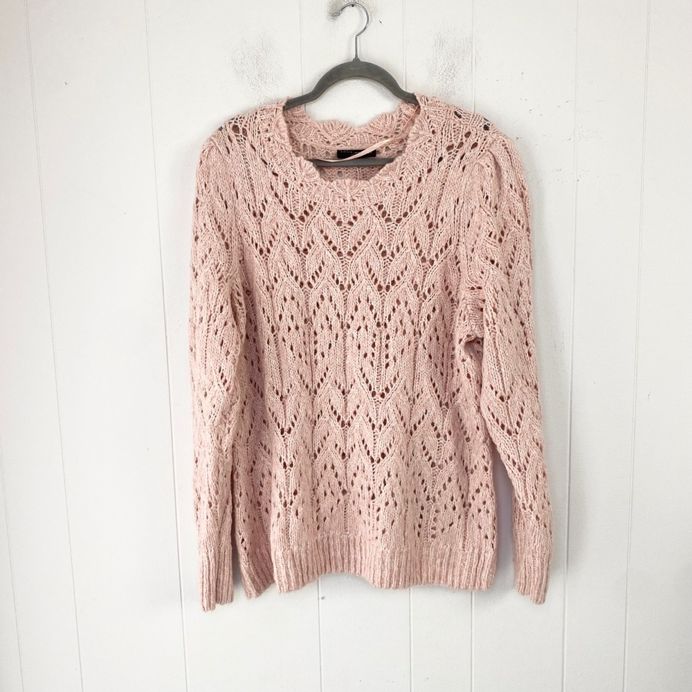 Lane Bryant Pink Pointelle Knit Sweater Scalloped Neck Wool Blend 18/20